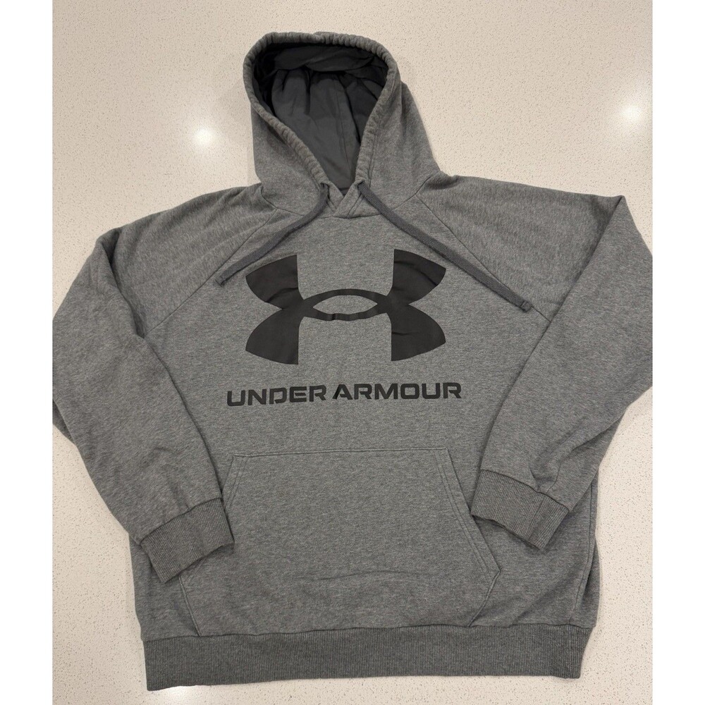 Under Armour Cold gear Men's Grey UA Rival Fleece Big Logo Hoodie Size Large
